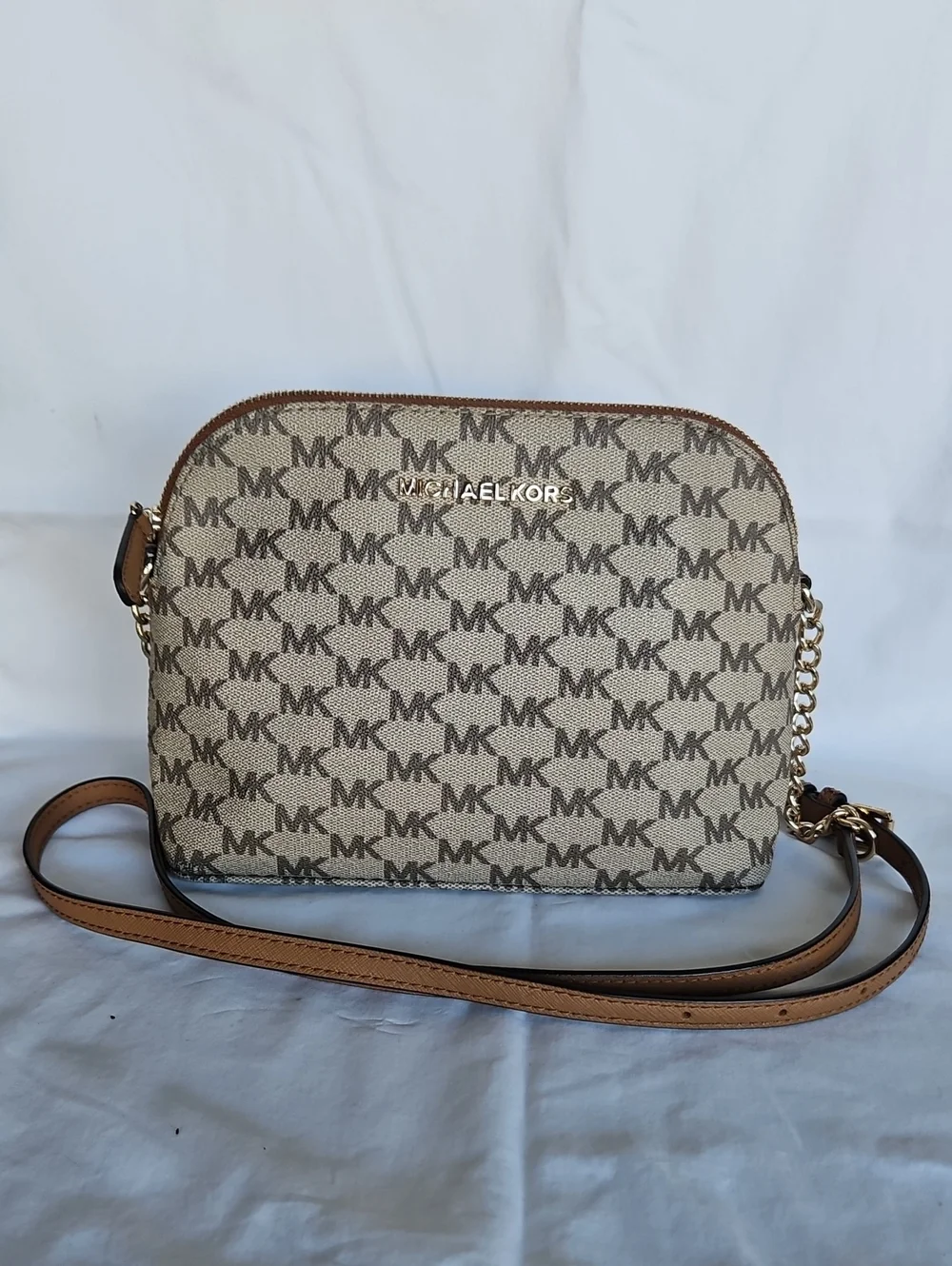 Michael Kors Beige/Brown MK Logo Crossbody Bag